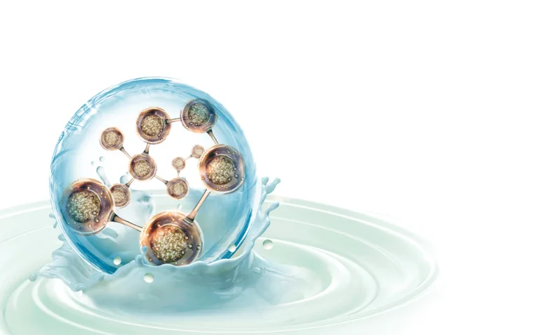 A egg on a white background, surrounded by a white liquid, symbolizing cellular health and vitality in the human body.