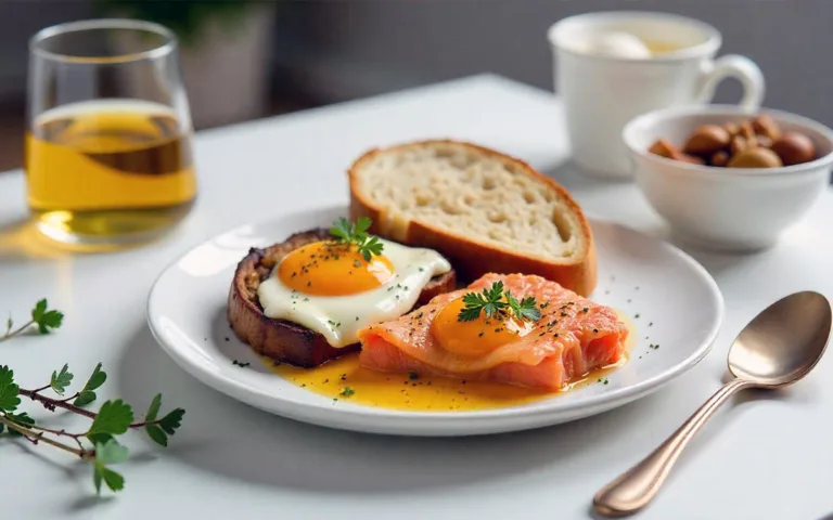A plate featuring scrambled eggs, toasted bread, and smoked salmon, highlighting a nutritious breakfast option rich in vitamin D.