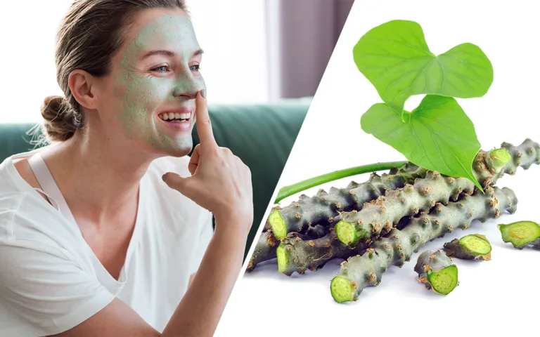 A woman wearing a green face mask, highlighting natural skincare with giloy for healthy skin.