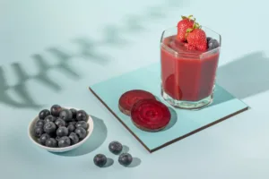 Berry and beet smoothie rich in antioxidants to support heart health and circulation for Valentine’s Day breakfast