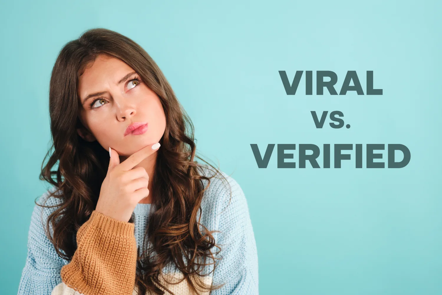 Woman considering viral versus verified health information, emphasizing evidence-based facts about vaginal probiotics and feminine wellness.
